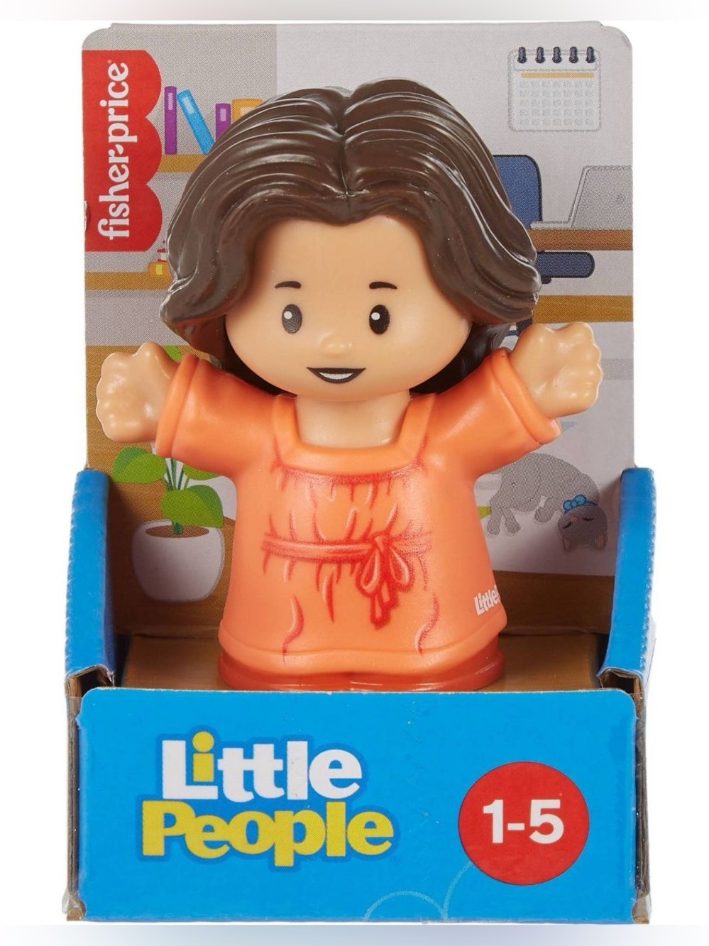 New Fisher-Price Little People Female Figure Mom Red Orange Dress Brown Hair